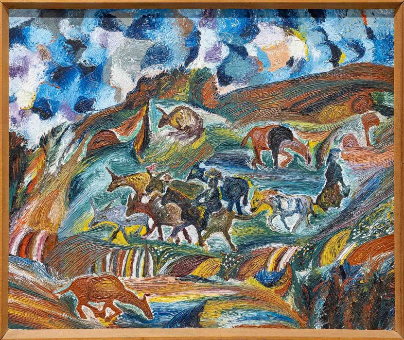 Ely Heil. Animais no pasto. Óleo sobre tela, 50 x 60 cm, 1963